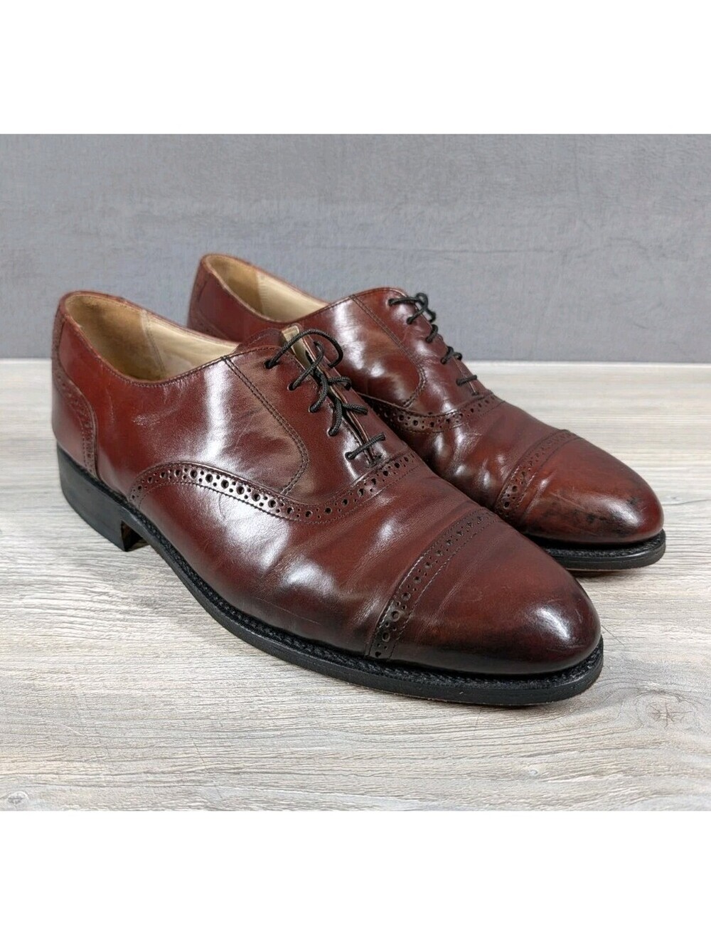 Bostonian Crown Windsor Cap Toe Oxford Mens 12 Brown Leather Brogue Dress Shoe